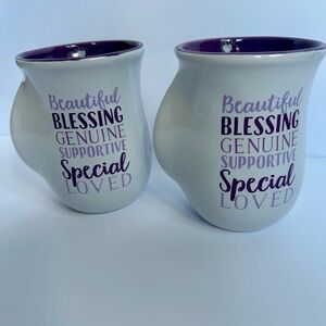 Purple and White handwarmer Inspirational Mugs 2 pc set by Lighthouse 18oz